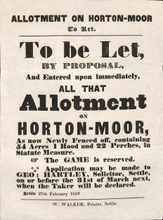 "To Be Let" notice for Allotment on Horton Moor - 1849