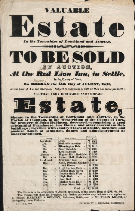 Notice of Sale of an Estate in Lawkland and Austwick