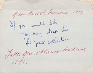 Letter from Alexander Hardacre