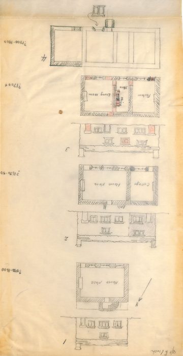 Pencil sketch plan of cottages on Malham Tarn House estate undated