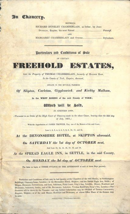 Particulars and conditions of sale of estate including Kirkby Malham dated 1 October 1831