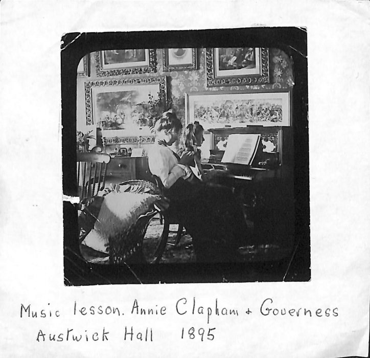 Music Lesson Annie Clapham and Governess at Austwick Hall dated 1895