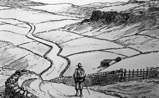 Line Drawing of a Walker in the Dales