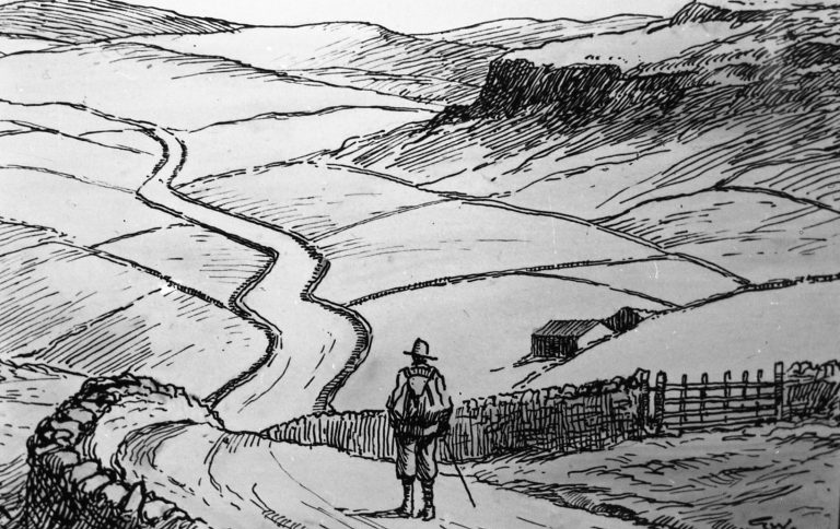 Line Drawing of a Walker in the Dales