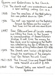 Dates and details of repairs and restorations to St Mary's Church 1770 to 1906