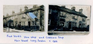 Fred Stork’s shoe shop and cobblers shop, Main Street, Long Preston. c. 1926