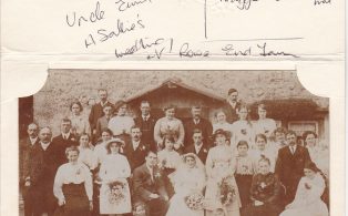 Photograph of the wedding of Ernest Sarginson and Sallie Bentham taken at Rowe end Farm.
