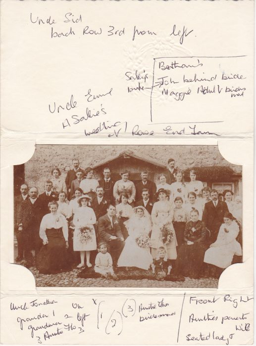 Photograph of the wedding of Ernest Sarginson and Sallie Bentham taken at Rowe end Farm.