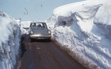 Ford Anglia in the snow 1963